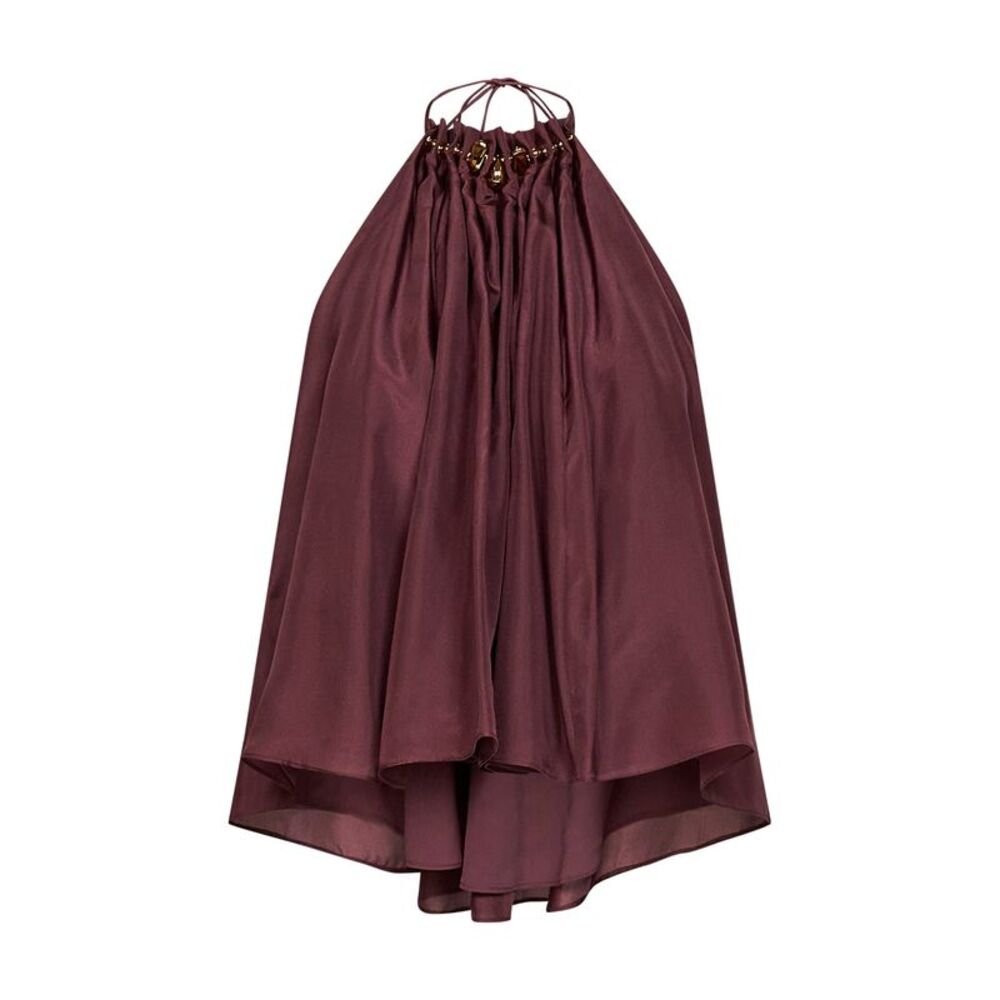 Zimmermann Women Merlot Silk Habotai Aster Gathered Beaded Top